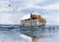 Preview: Postcard DIN-A6 Watercolor Maritime Art Print North Sea St. Peter Ording SPO Westerhever Pile Construction Ocean Beach